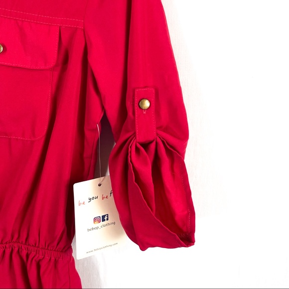 Bebop Red Size Small Shirt Style Adjustable Sleeve Elastic Waist Light Dress NWT - Picture 7 of 10